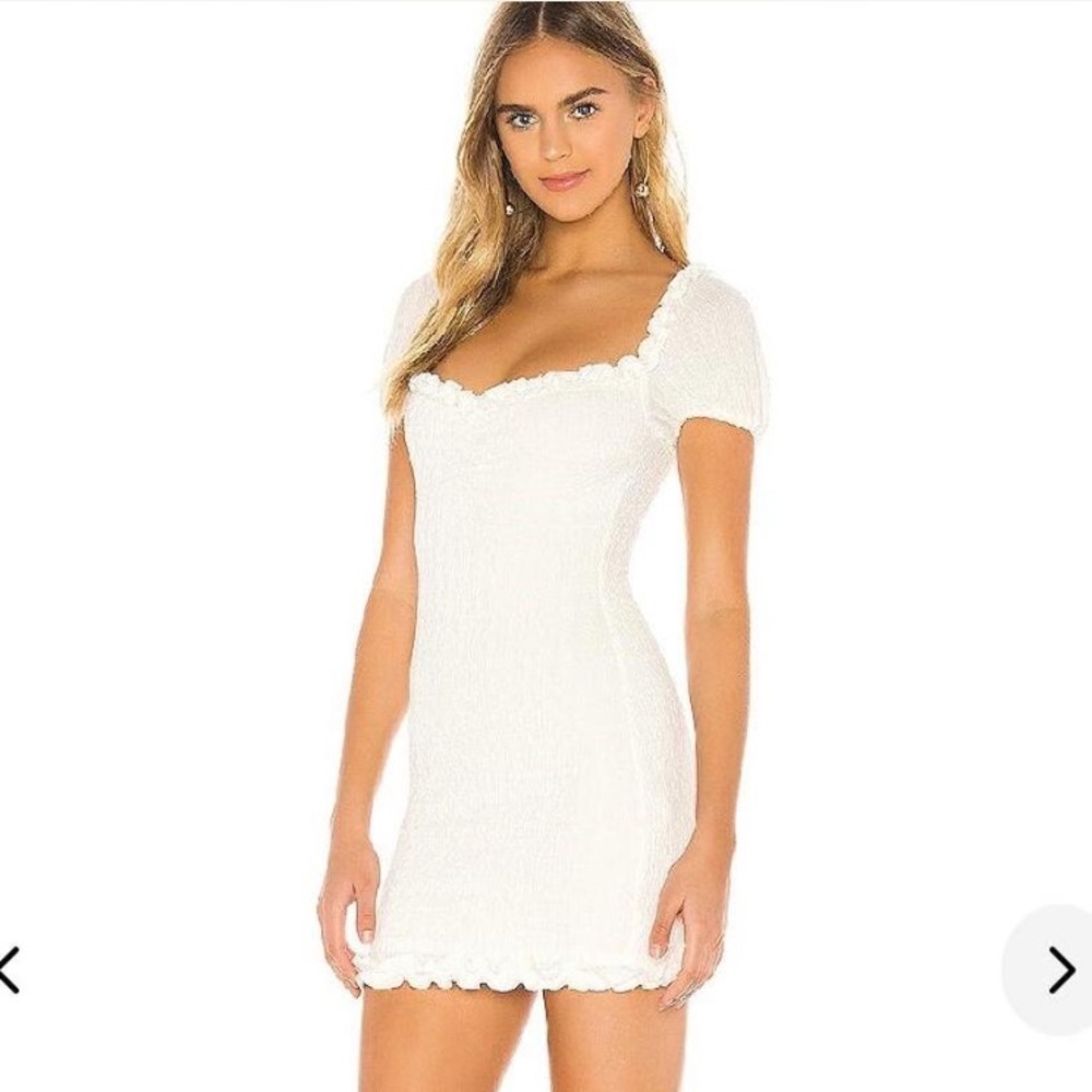 White Short Sleeve Smocked Mini Dress